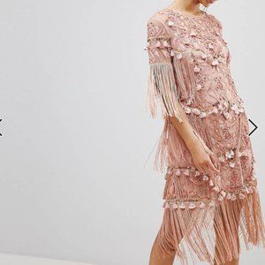 ASOS EDITION Loose T-Shirt Dress with Embroidery and Tassels Mini Dress